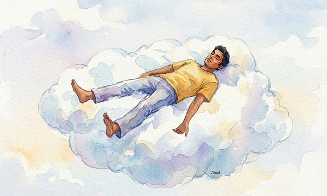 person lying on a cloud